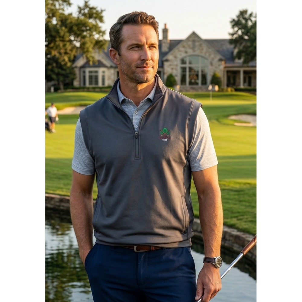 Straight Down Quarter Zip Golf Vest Men's XL Gray 1886 Crest Performance Pockets